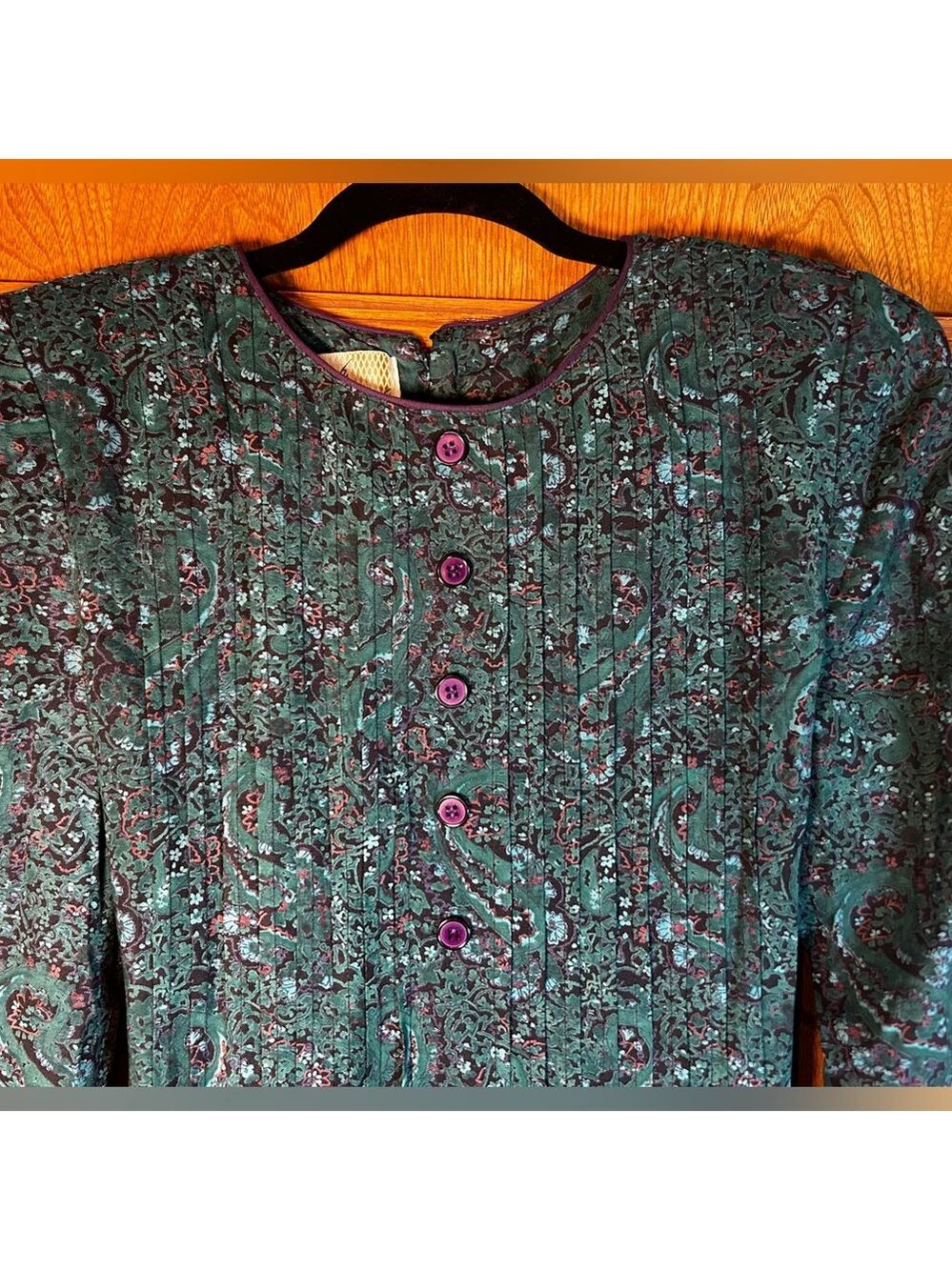 90s Cottagecore Darkacademia Emerald Green Dress Size 8P - Picture 4 of 12